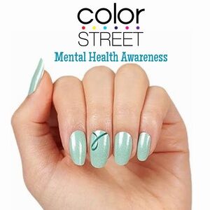 COLOR STREET Teal Nail Strips with Ribbon Design for Mental Health Awareness